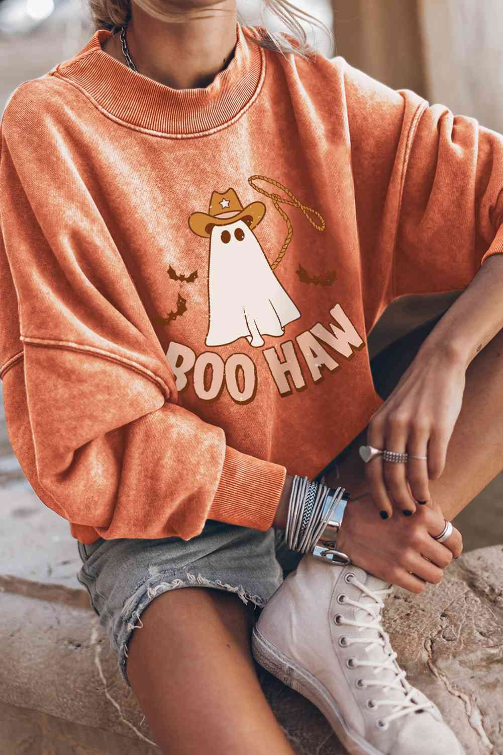 BOO HAW Ghost Graphic Dropped Shoulder Round Neck Sweatshirt