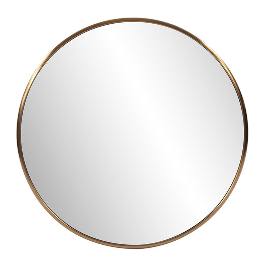 32" Antiqued Brushed Brass Round Wall Mirror-0