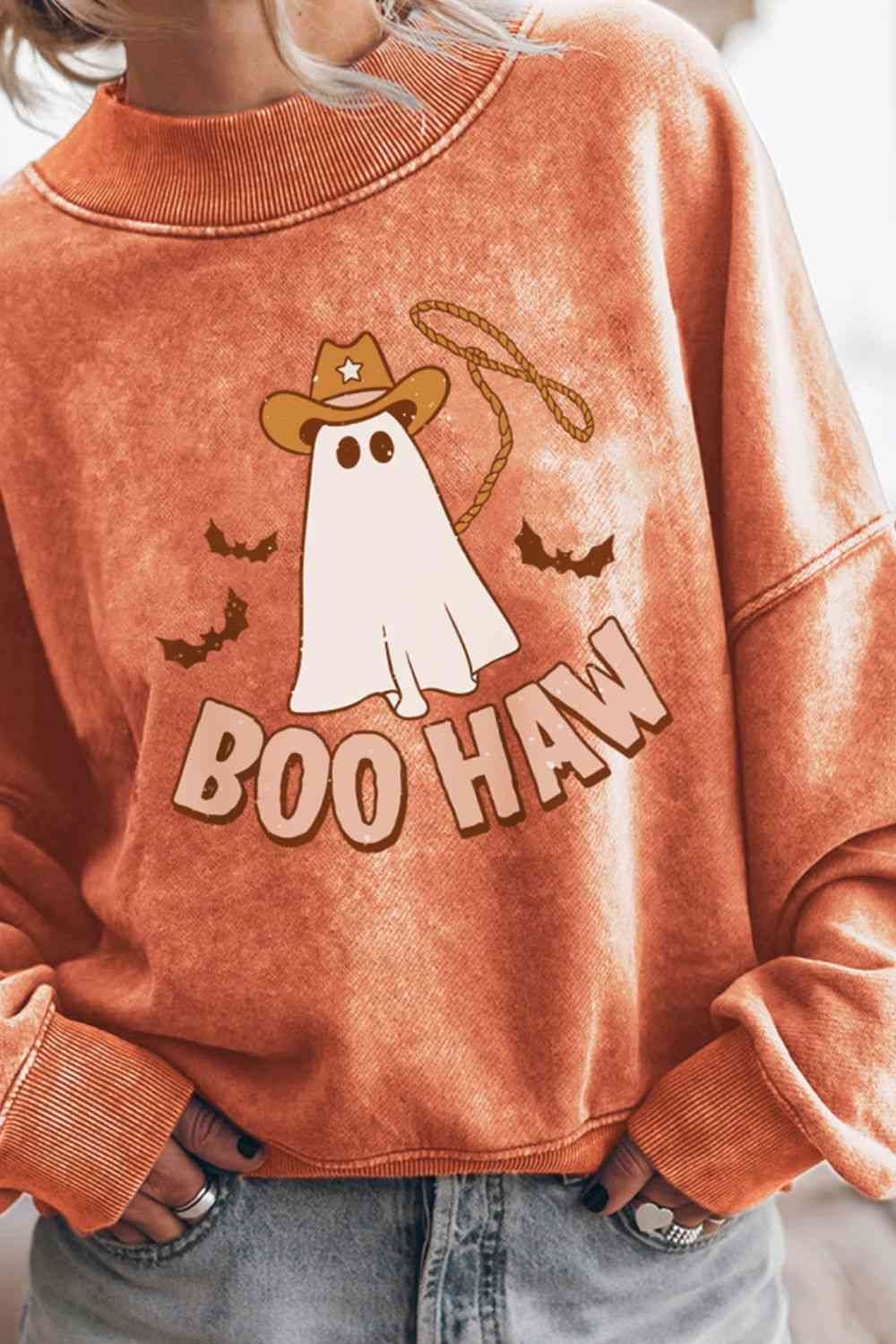 BOO HAW Ghost Graphic Dropped Shoulder Round Neck Sweatshirt