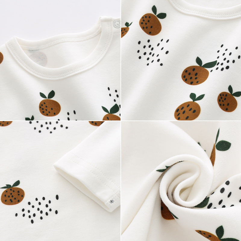 Baby 1pcs Allover Fruit Graphic Long Sleeve Bottoming Shirt & Trousers Sets-9