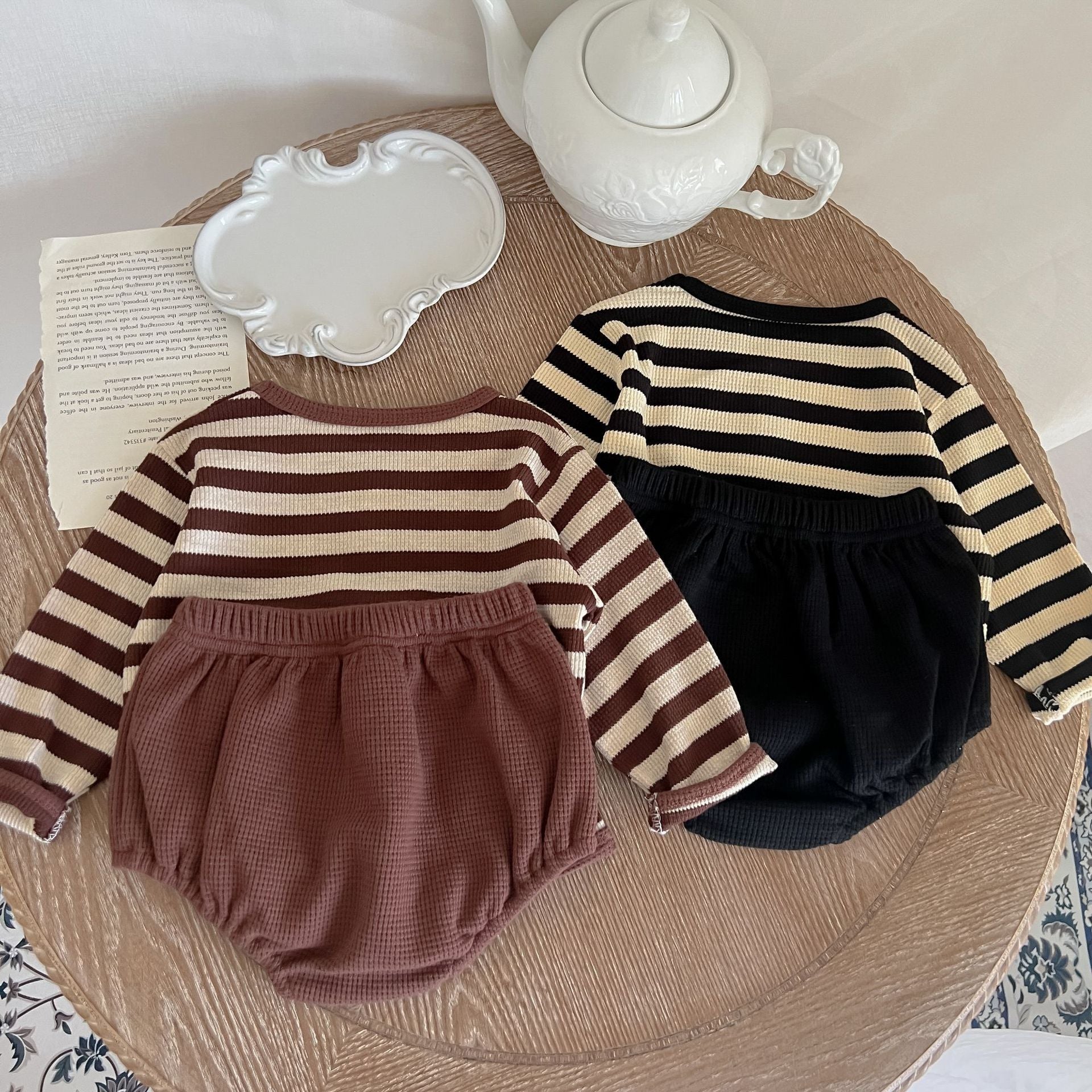 Baby Striped Pattern Long Sleeve Tops & Triangle Shorts 1 Pieces Sets-1