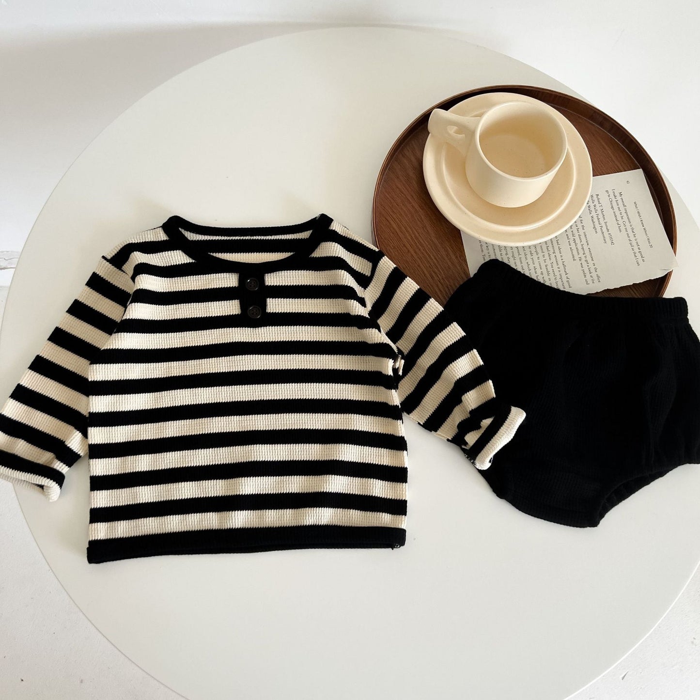 Baby Striped Pattern Long Sleeve Tops & Triangle Shorts 1 Pieces Sets-3