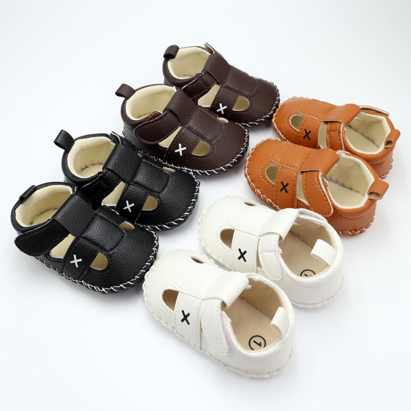 Baby Solid Color Soft Leather Toddler Shoes Sandals In Summer-0