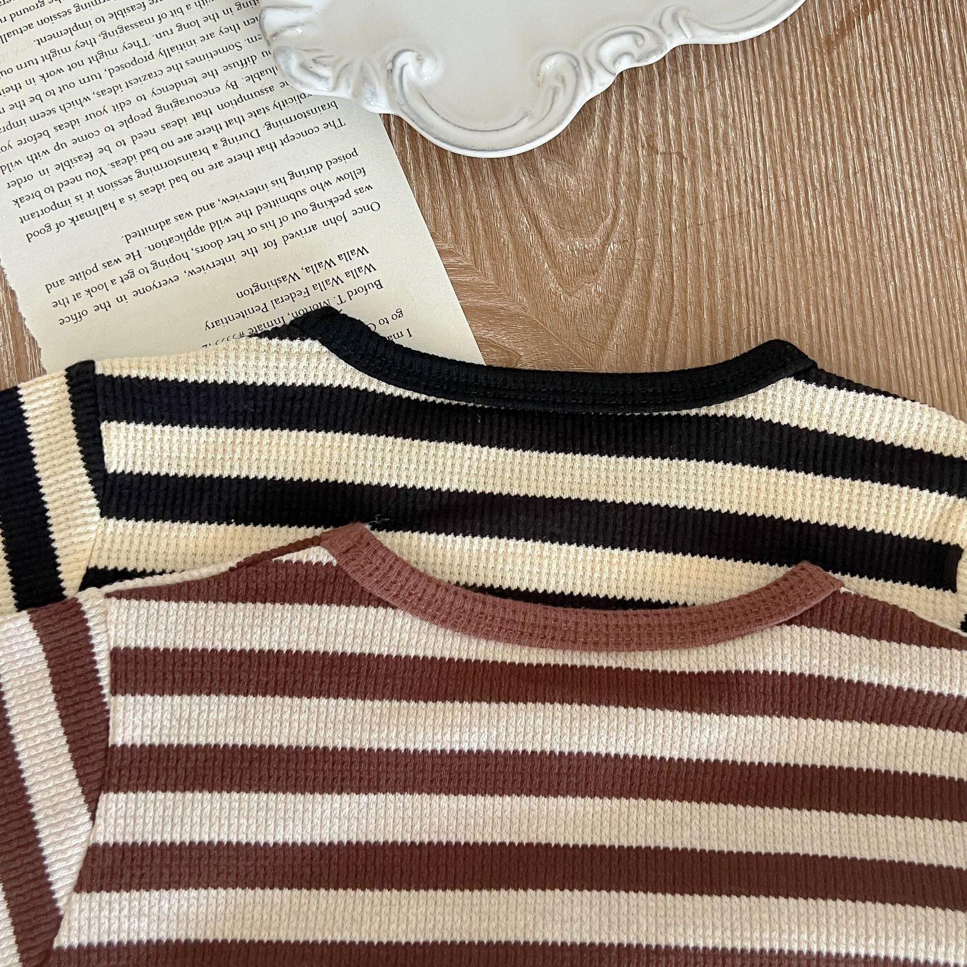 Baby Striped Pattern Long Sleeve Tops & Triangle Shorts 1 Pieces Sets-7